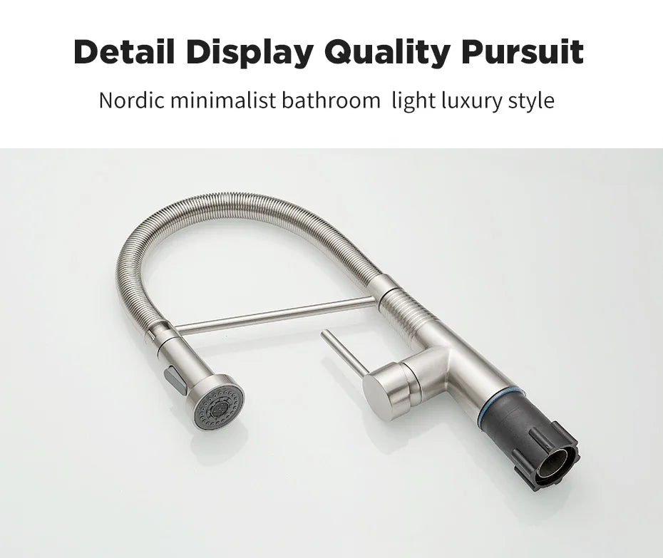 Kitchen Faucets Brush Brass Faucets for Kitchen Sink  Single Lever Pull Down Spring Spout Mixers Tap Hot Cold Water Crane 9009