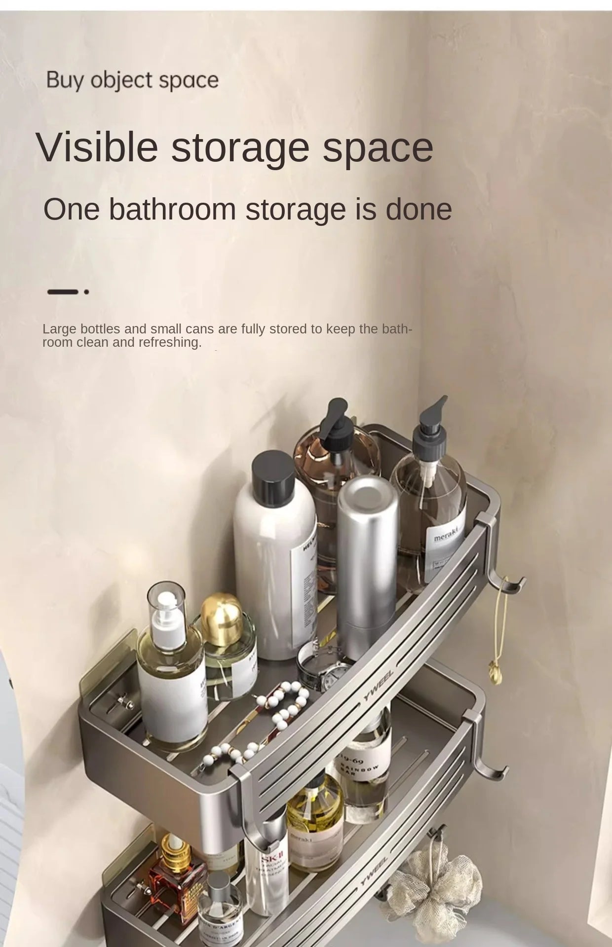 Aluminum Bathroom Shelves Wall Towel Rack Mounted Shower Caddy With No Drilling Design For Toiletries And Bathroom Accessories